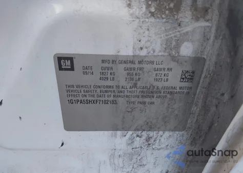 2015 Chevrolet Cruze Ls Auto z USA, uszkodzony, nr VIN 1G1PA5SHXF7102183